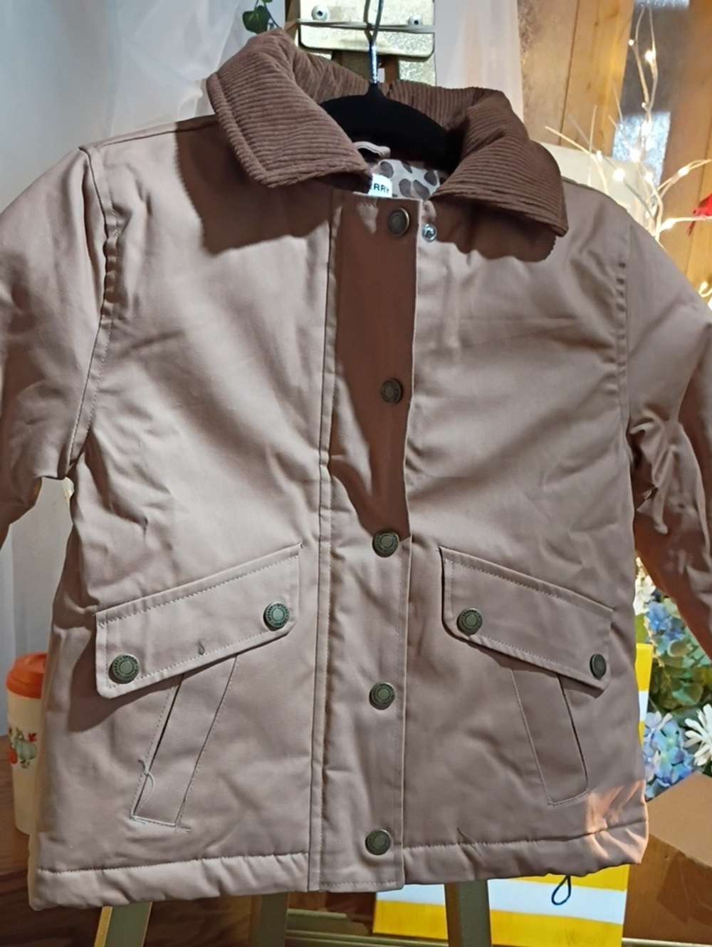 Sperry Kids Tan Brown Corduroy-Collar Puffer Jacket